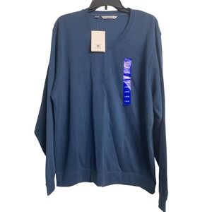 Cutter & Buck  Blue 100% Pima Cotton V-Neck Sweater  Large L Solid Knit